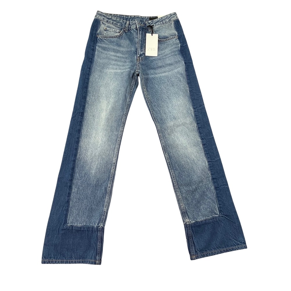 NWT Zara The ZW Reconstructed Denim Mid Rise Straight Leg Jeans Blue Size 4
